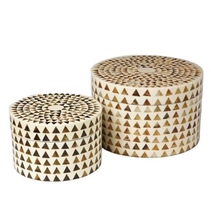 ทรงกลมคุณภาพสูงกระดูกทํางานสีเบจรูปแบบเรขาคณิตกล่องเครื่องประดับฝังกระดูกทํางานขัด - Product Image 1