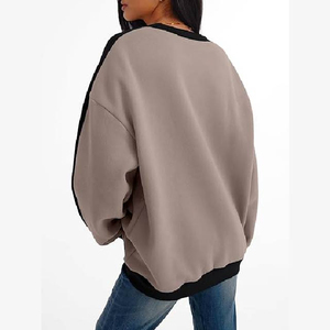 Hot Selling Custom Women Oversized Fleece Winter Crewneck Hoodies Printed Color <b>Block</b> Sweatshirts Long Sleeves Acid Washed - Product Image 3