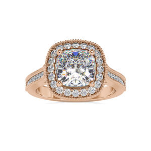 Dernier modèle de bague de fiançailles plaquée or rose 18 carats, ensemble milgrain taille coussin, bague de mariage pour femme en moissanite halo antique avec diamants - Product Image 3