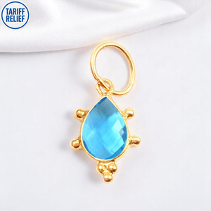 Moq ลูกแพร์สีฟ้าประดับพลอยบุษราคัมขนาดเล็กแบบทำมือมีขั้วต่อโรเดียมและชุบทองสำหรับทำเครื่องประดับ-ราคาโรงงานสั่งซื้อจำนวนมาก - Product Image 1