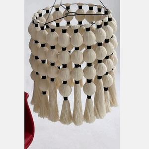 Lustre Macramé Bohème à Pompons 40x50cm, Luminaire Suspendu à Franges et Glandes, Décoration de Plafond pour Chambre d'Enfant NF - Product Image 3