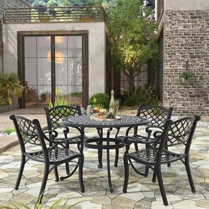 Ensemble table et chaise à quatre places en fonte de jardin de qualité supérieure avec ferronnerie artistique conçue pour une utilisation extérieure à long terme - Product Image 2