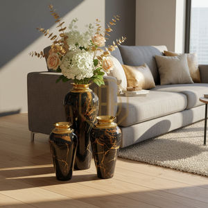 Florero de Piso Metálico, Estilo Diseñador, Impresión de Mármol Negro Esmaltado, Decoración Elegante para el Hogar y Bodas, Suministro al por Mayor - Product Image 3
