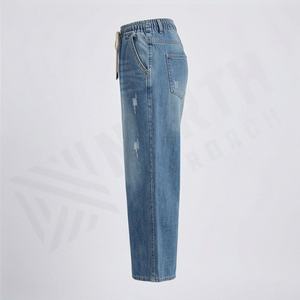 <b>Women's</b> Summer Flare Pants <b>Elastic</b> <b>Waist</b> Baggy Denim Solid Pattern Streetwear Drawstring Casual Customized Color Breathable - Product Image 3