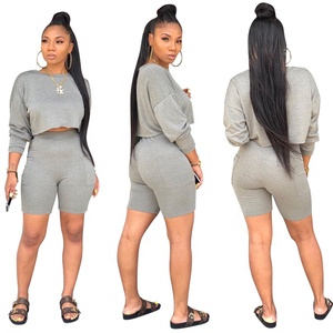 Haut court avec col rond et manches longues pour femmes, collants de sport taille haute, col rond, ourlet ouvert, vente en gros, vêtements d'été bon marché, 2022 - Product Image 4