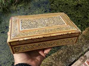 Boîte à bijoux de luxe moderne en bois décoratif fait main avec incrustation de nacre, motif floral gravé, organisateur de rangement pour accessoires - Product Image 3