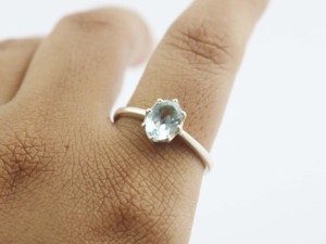 ชุดง่ามพลอยรูปวงรีสีอะความารีน925แหวนซ้อนกันได้ทำด้วยมือเงินสเตอร์ลิง - Product Image 4