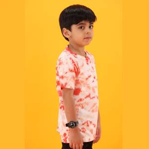 T-shirt tricoté en pur coton pour garçons, longueur régulière, col rond, demi-manches, Rose, Tie and Dye, 100% - Product Image 6