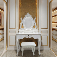 Coiffeuse d'angle moderne de luxe en bois massif d'acajou écologique avec miroir et 3 tiroirs pour chambre à coucher, fabriquée en Indonésie