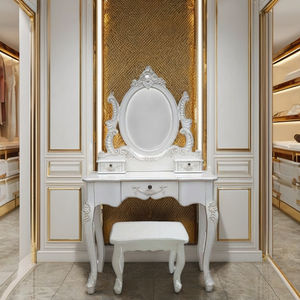 Coiffeuse d'angle moderne de luxe en bois massif d'acajou écologique avec miroir et 3 tiroirs pour chambre à coucher, fabriquée en Indonésie - Product Image 6