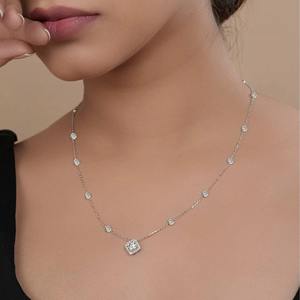 Elegante Collar con Colgante de Diamante Moissanite de Corte Redondo con Halo, para Mujer, con Cadena de Plata 925 con Engaste de Bisel, a Bajo Precio - Product Image 6