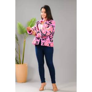 Pink Flower Embroidery <b>Reversible</b> <b>Jacket</b> for Ladies Customizable Logo Quilted Boho Outerwear for Spring Autumn Short Winter Coat - Product Image 6