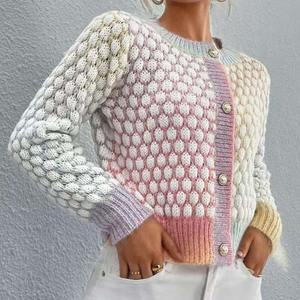 Hot Selling Winter Cardigan Jacket <b>Rainbow</b> Color Ladies <b>Sweater</b> Acrylic Knit Long Sleeve Crop Top Women's Cardigan <b>Sweater</b> - Product Image 2