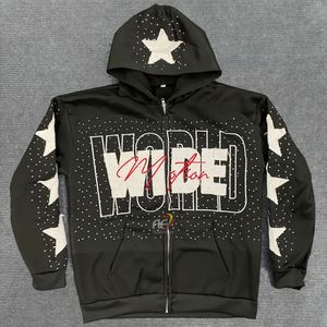 OEM mujeres Zip Up Hoodie Y2k letra impresión gráfica personalizada Rhinestone de gran tamaño sudaderas con capucha gótica chaqueta Vintage Streetwear diseño - Product Image 6