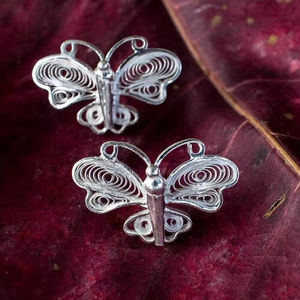 High Quality <b>Silver</b> Filigree Butterfly <b>Stud</b> Earrings Handmade Elegant Fashion Jewelry for Women Sparkling Design from Supplier - Product Image 1