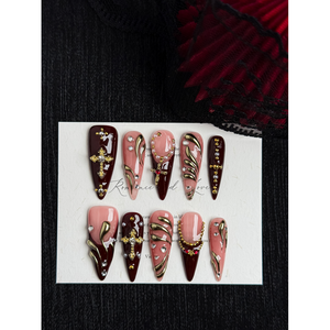 Faux ongles à presser Blood Rose Relic, design d'art ongulaire intriguant - Product Image 3
