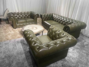 ชุดโซฟาห้องนั่งเล่นสไตล์เชสเตอร์ฟิลด์เฟอร์นิเจอร์โซฟาหนัง3ที่นั่งดีไซน์หรูหราใหม่ - Product Image 2