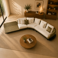 Canapé modulaire en forme de L, moderne et écologique, vert olive et blanc, avec chaise longue et plateforme d'extension, pour usage hôtelier