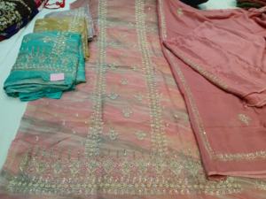 ชุดสูทผ้าไหมออร์แกนซ่าผ้าไหมแบบไม่เย็บปักด้วยมือสไตล์อินเดียปาร์ตี้งานแต่งงานพิมพ์ลาย salwar ยาวจากนักออกแบบสมัยใหม่ - Product Image 2