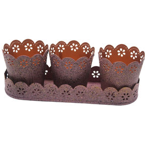 Handmade Brown Iron Metal Oval Tray with 3 Votive Holder for Christmas <b>Candle</b> Jar Decoration in Living Room - Product Image 1