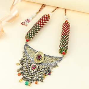 Anokhi 925 Silver Rajputi Jhalar <b>Necklace</b> with Dual Tone & <b>Ruby</b> for Weddings - Product Image 1
