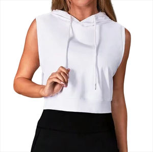High Quality Custom Crop Top Summer Workout Cotton Cropped Logo Solid Color Blank Sleeveless <b>Hoodie</b> Women 2026 - Product Image 1