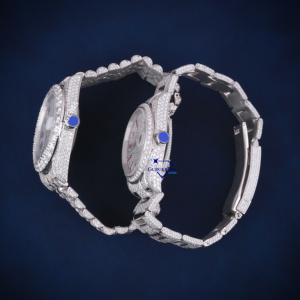 Reloj de pareja de acero inoxidable con diamantes de moissanita de Hip Hop completamente helado de alta calidad, relojes de prueba de diamantes de 100% pasos - Product Image 5