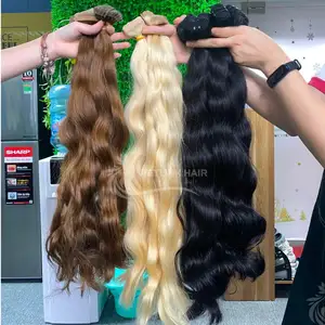 Pita rambut berwarna-dalam pita bergelombang tak diproses dalam & bundel perusahaan rambut kain dengan vendor rambut Vietnam terbaik untuk wanita