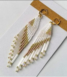 Beaded Fringe <b>Earrings</b>, Bead <b>Earrings</b>, Seed Bead <b>Earrings</b>, Dangle <b>Earrings</b> Fringe Tassel <b>Earrings</b> - Gold - <b>Long</b> - Product Image 2