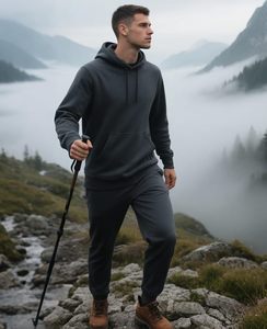 Conjunto de ropa deportiva de dos piezas para hombre con estilo, chándal de invierno transpirable con pantalones de Jogger con capucha y sudadera de entrenamiento, patrón sólido - Product Image 6