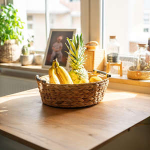 Cesta de Regalo Moderna y Ecológica de Ratán Natural o Cesta Redonda Tejida para Frutas o Pan con Asas para Almacenamiento - Product Image 4