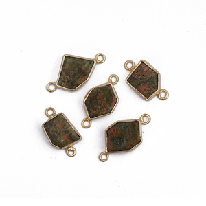 Best Seller El Joyero Double Loop Charm Connector Unakite Gemstone Collet Setting Latón Fabricación de joyas Accesorios - Product Image 1