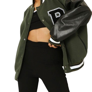 เสื้อแจ็คเก็ตสไตล์วาร์ซิตี้แบบครอป แขนยาว ทรงสั้น แฟชั่นใหม่ สำหรับผู้หญิง สีสันตามสั่ง ผ้าถัก ระบายอากาศได้ดี - Product Image 4