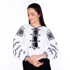 Elegante moda ucraniana antigua blusa de mujer diseñador colección exclusiva tejido impresión Digital borla cintura Natural - Product Image 1