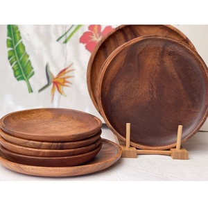 Plato de madera de acacia natural plato redondo hecho a mano para servir y decorar utensilios de cocina sostenibles - Product Image 3