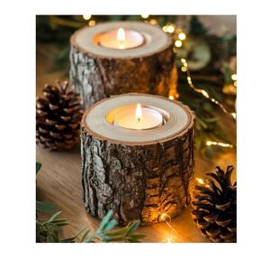 Portavelas de madera más vendido para decoraciones temáticas navideñas con belleza rústica natural y acogedora iluminación festiva - Product Image 2