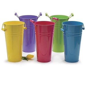 Tall Size Metal Pail Buckets Multi Functional Flower <b>Planter</b> with <b>Wood</b> Handles Enamel Color for Home and Garden Decor - Product Image 1