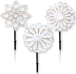 Ganchos para abrigos de madera desgastados blancos vintage ganchos de pared de granja en forma de flor para ropa llave toalla o bolsa rieles decorativos - Product Image 1
