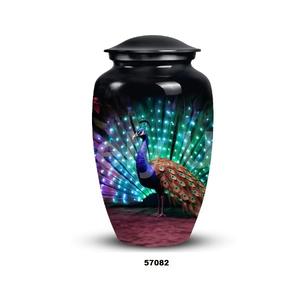Aluminium <b>Peacock</b> Theme Cremation Adult Urn for Human Ashes Decorative Large Urn With Free Velvet <b>Bag</b> - Product Image 1