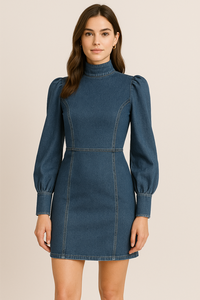 Robes élégantes en denim imprimées numériques respirantes Mini robe en jean pour femmes | 100% polyester | Robe courte décontractée pour l'été - Product Image 2