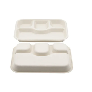 ถาดใส่อาหาร3ช่องทำจากเยื่อชานอ้อยถาดอาหารขึ้นรูปพร้อมฝาพลาสติกใสส่งตรงจากซัพพลายเออร์อินเดีย - Product Image 2