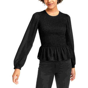 Camicetta da Donna Leyden Chic Vintage con Peplum Arricciato, Nera, Taglia XL, Colletto Alto, Dettaglio con Volant, Fantasia a Pois, in Viscosa Chiffon - Product Image 1