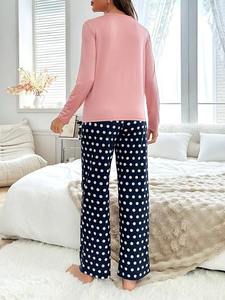 Ensemble de pyjama boutonné à manches longues pour femmes 2 pièces vêtements de nuit respirants vêtements de détente teints unis pour l'été - Product Image 2
