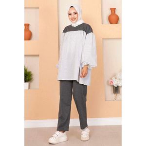 Ensemble 2 pièces anthracite avec poche à manches ballon XS-XL haut à capuche et jupe pour tenues d'automne - Product Image 4