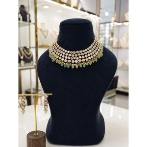 Zinc Alloy Double Layer Moissanite Claw Setting Choker Necklace <b>Set</b> Gold Plated Indian <b>Bridal</b> <b>Jewelry</b> for Women - Product Image 2
