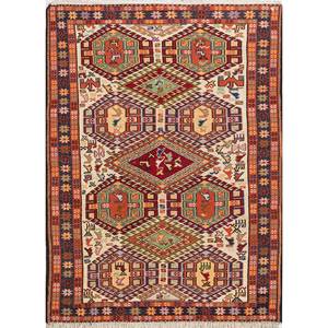 Alfombra Kiaan 9x12 de Lana y Seda Anudada a Mano Pae-5291 con Patrón Geométrico para Sala de Estar, Color Rojo y Naranja, para Adolescentes - Product Image 1