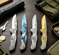 Couteau pliant EDC OEM forgé avec précision, gravure 3D motif Aigle et lame en acier inoxydable pour le camping en extérieur