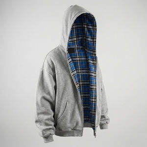 Men's Oversized 100% Polyester Fleece Zip-Up Reversible Patchwork Hoodie Long Sleeves Enzyme Washed Winter Waterproof High - Product Image 1