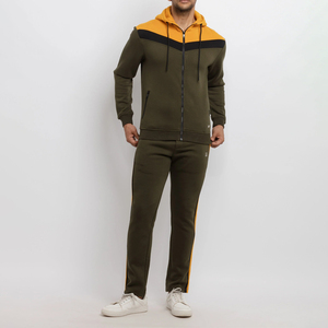 Chándal de panel de contraste de algodón 100% de calidad superior para hombre, chándal de pierna ajustado Regular con cremallera para otoño, forro polar transpirable y suave - Product Image 3