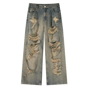 Jeans personnalisés pour hommes, grande taille, style vintage moyen, décontracté, tendance Y2K, jaune boue, délavé, hip-hop, écologique - Product Image 1